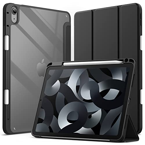 JETech Funda para iPad Air 5/4 (10,9-Pulgadas, 2022/2020, 5.ª/4.ª Generación) con Pencil Poseedor, Clara Transparente Carcasa Trasera Delgada Soporte Antigolpes Cover Tableta (Negro)